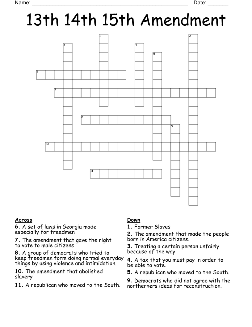 13th 14th 15th Amendment Crossword