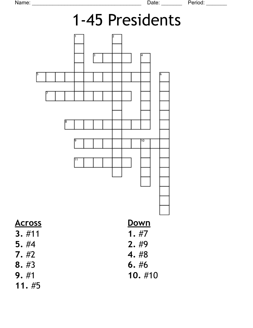 1-45 Presidents Crossword