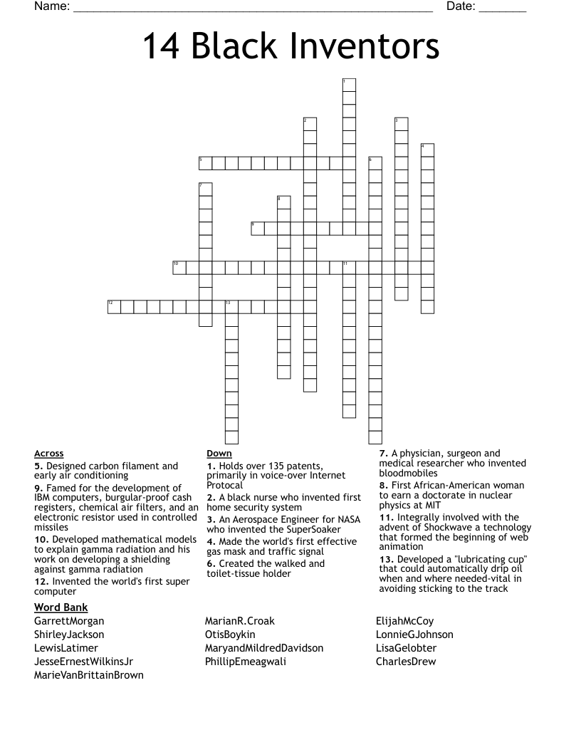 14 Black Inventors Crossword