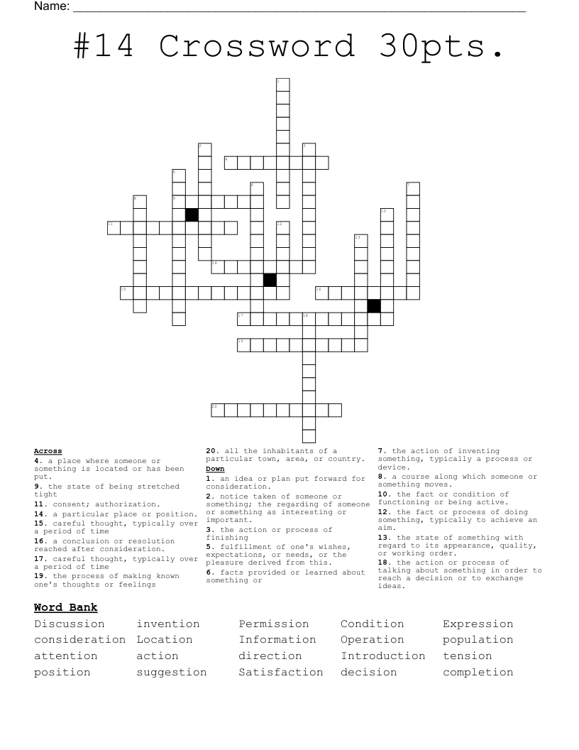 #14 Crossword 30pts.