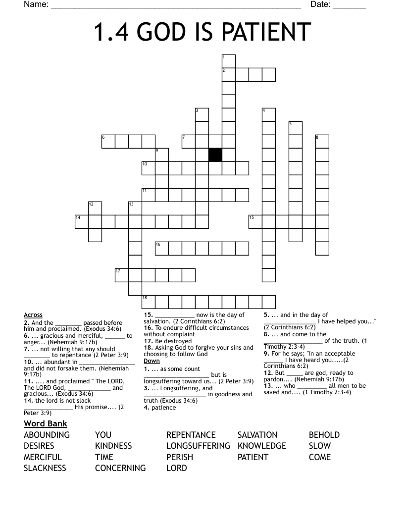 1.4 GOD IS PATIENT Crossword