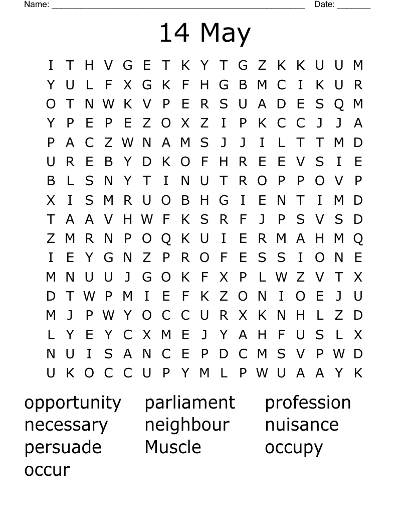 14 May Word Search
