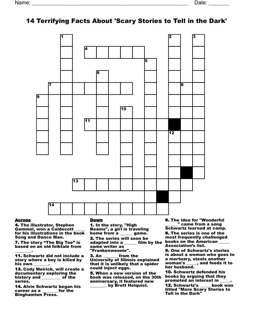 14 Terrifying Facts About 'Scary Stories to Tell in the Dark' Crossword
