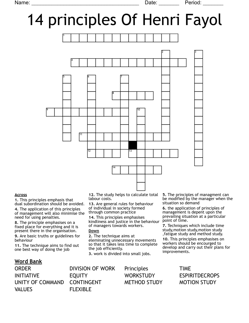 14 principles Of Henri Fayol Crossword