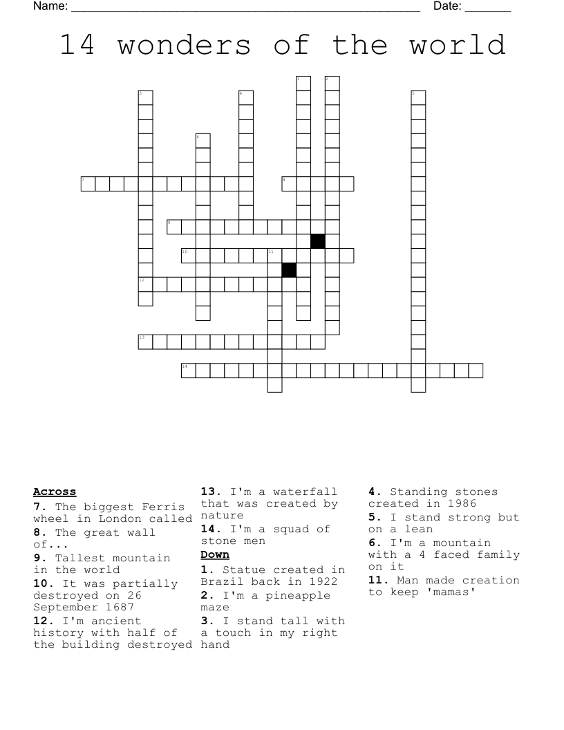 14 wonders of the world Crossword