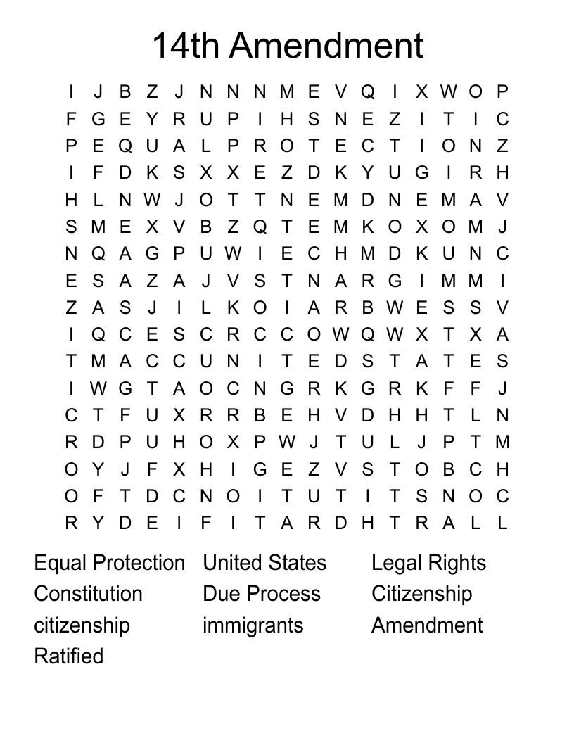 14th Amendment  Word Search