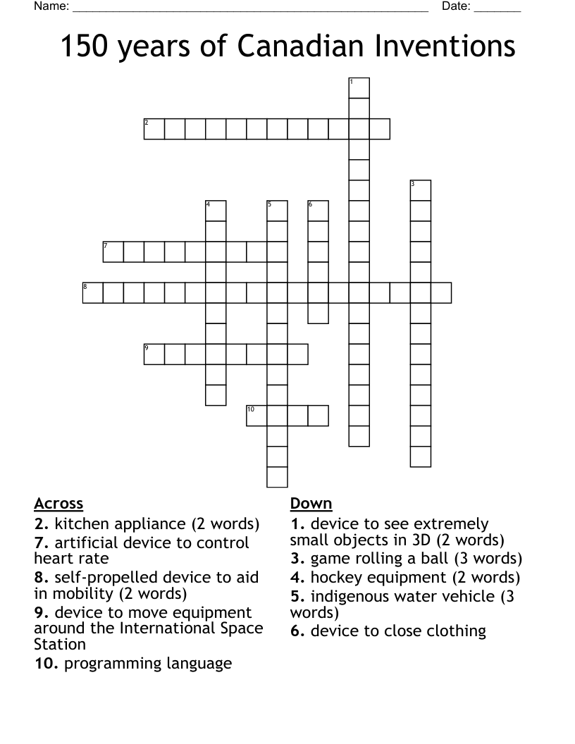 150 years of Canadian Inventions Crossword