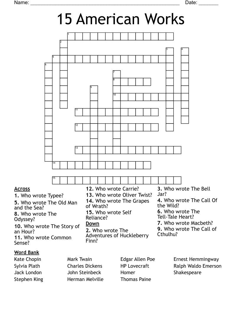 15 American Works Crossword