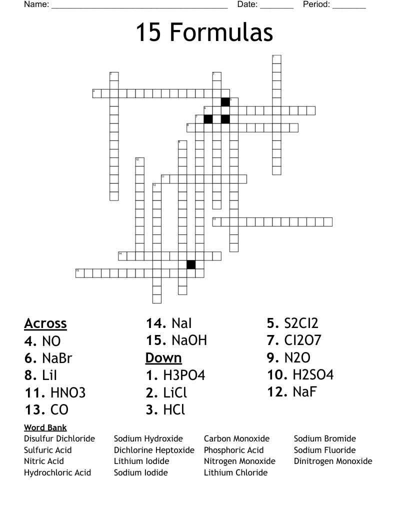 15 Formulas  Crossword