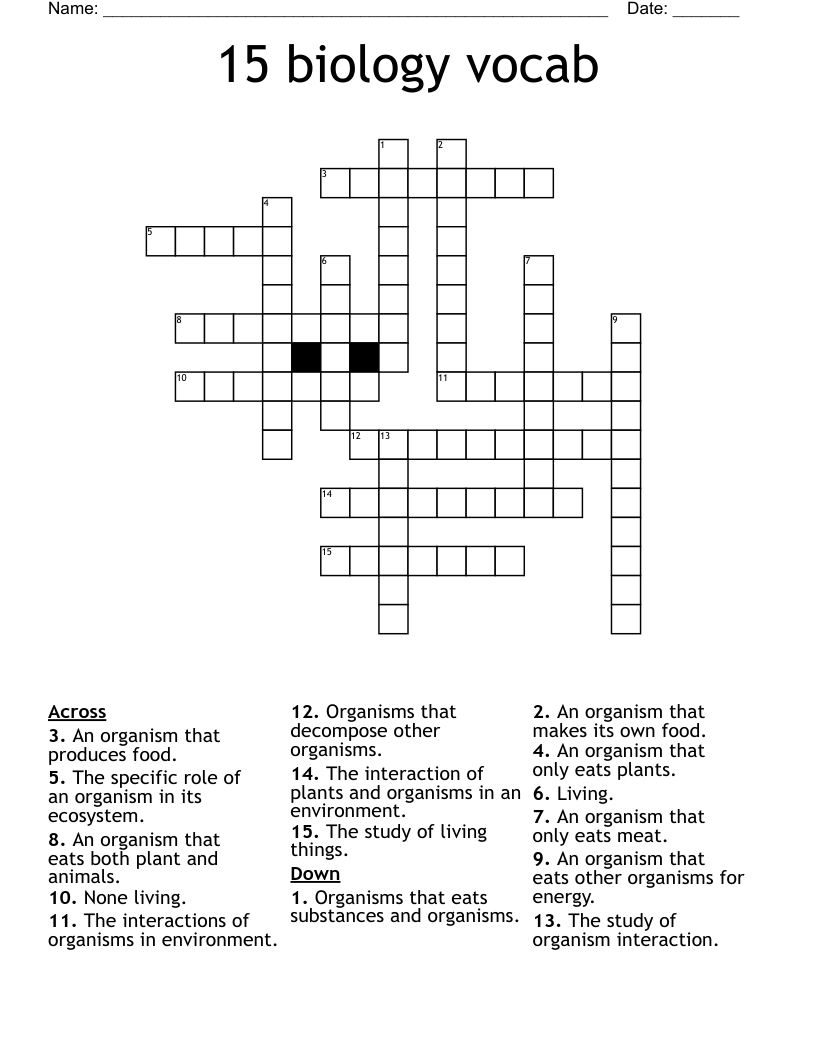 15 biology vocab Crossword