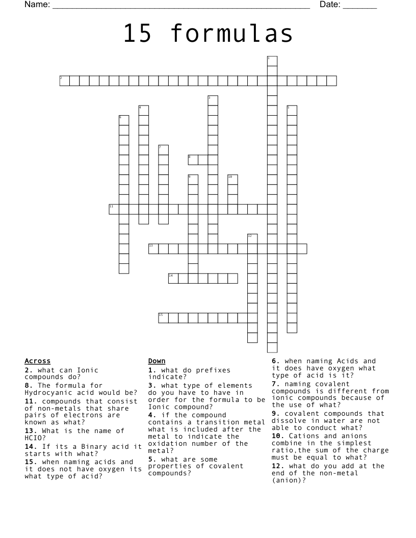 15 formulas Crossword