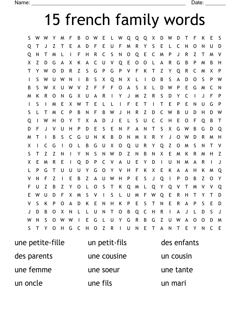 15 french family words Word Search