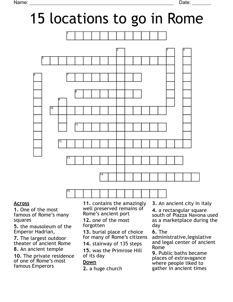 15 locations to go in Rome Crossword