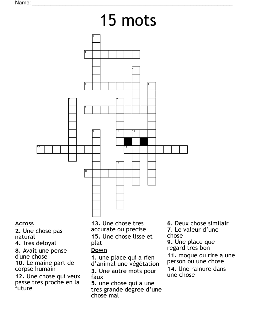 15 mots Crossword