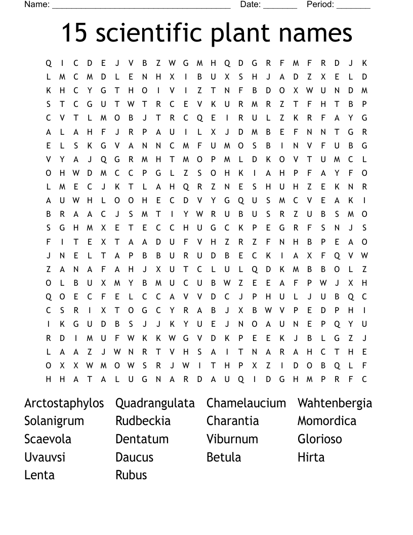 15 scientific plant names  Word Search