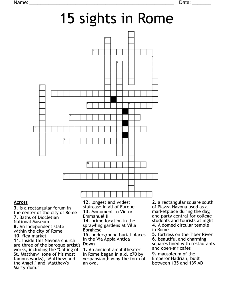 15 sights in Rome Crossword
