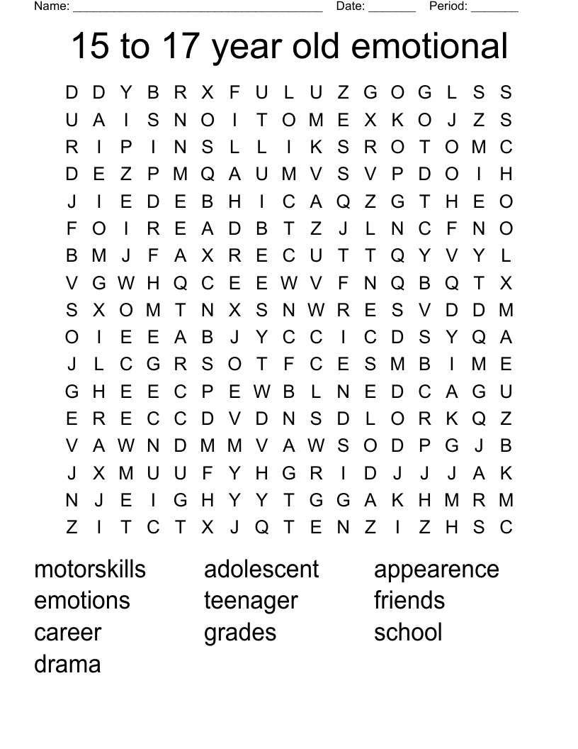 15 to 17 year old emotional Word Search