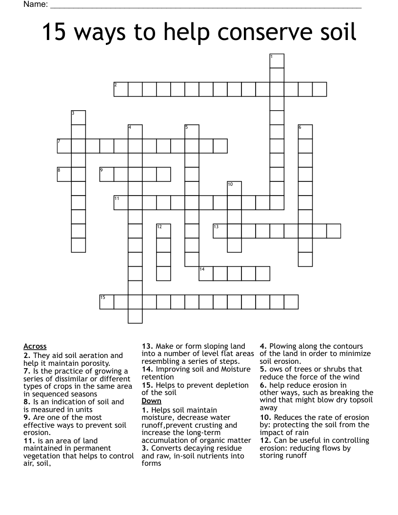 15 ways to help conserve soil Crossword