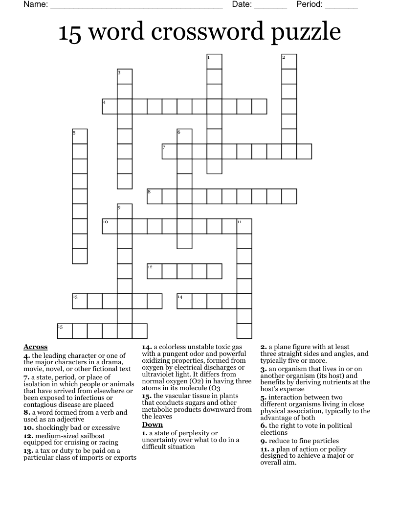 15 word crossword puzzle
