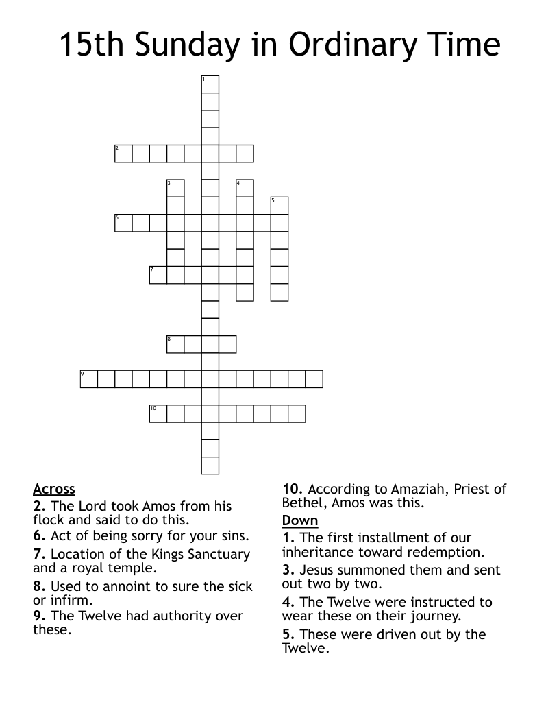 15th Sunday in Ordinary Time Crossword