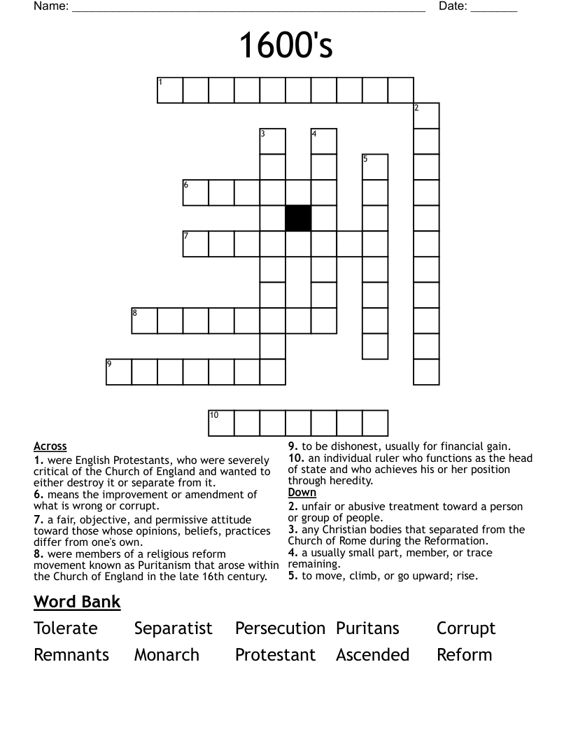 1600's  Crossword