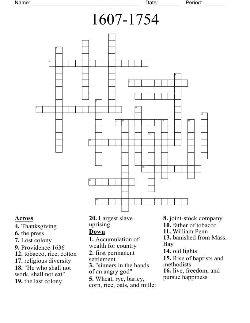 1607-1754 Crossword