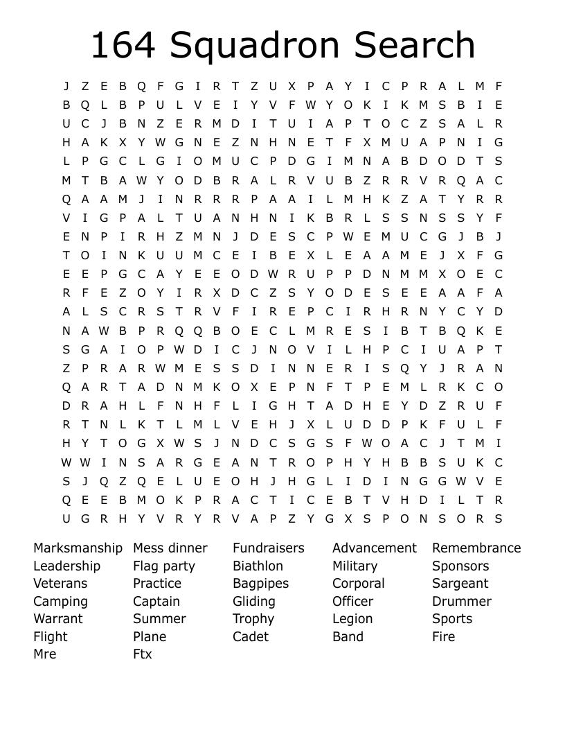 164 Squadron Search Word Search