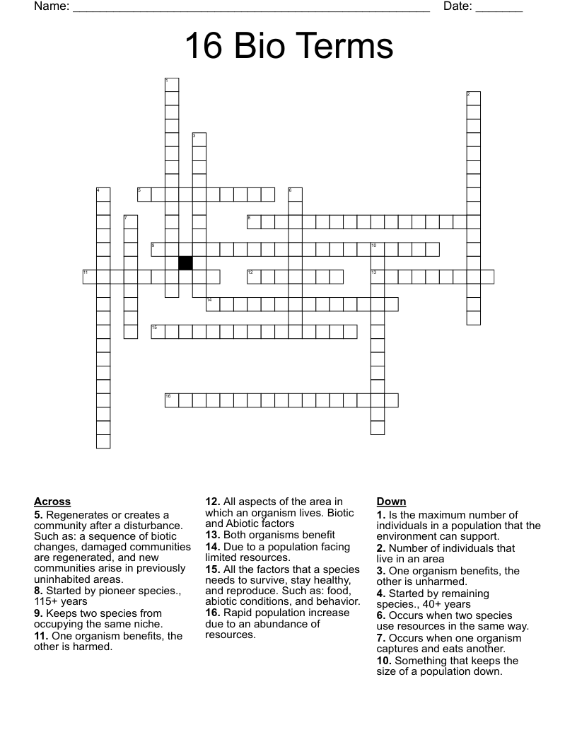 16 Bio Terms Crossword