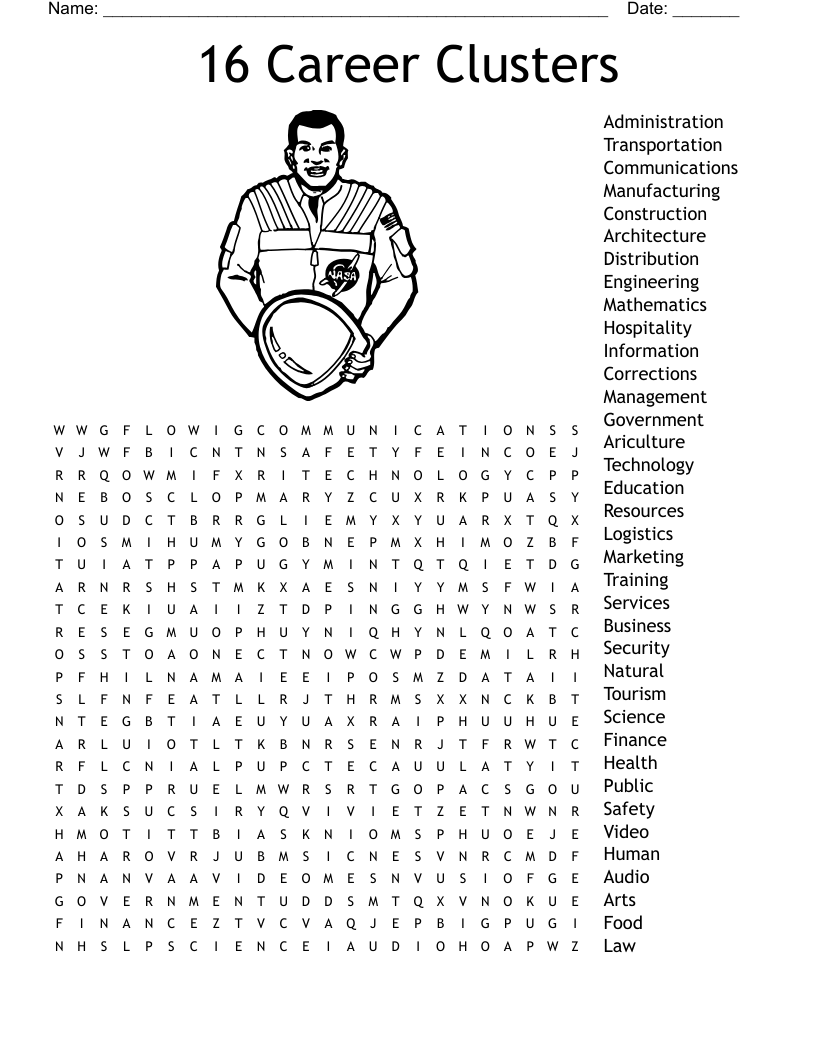 16 Career Clusters Word Search