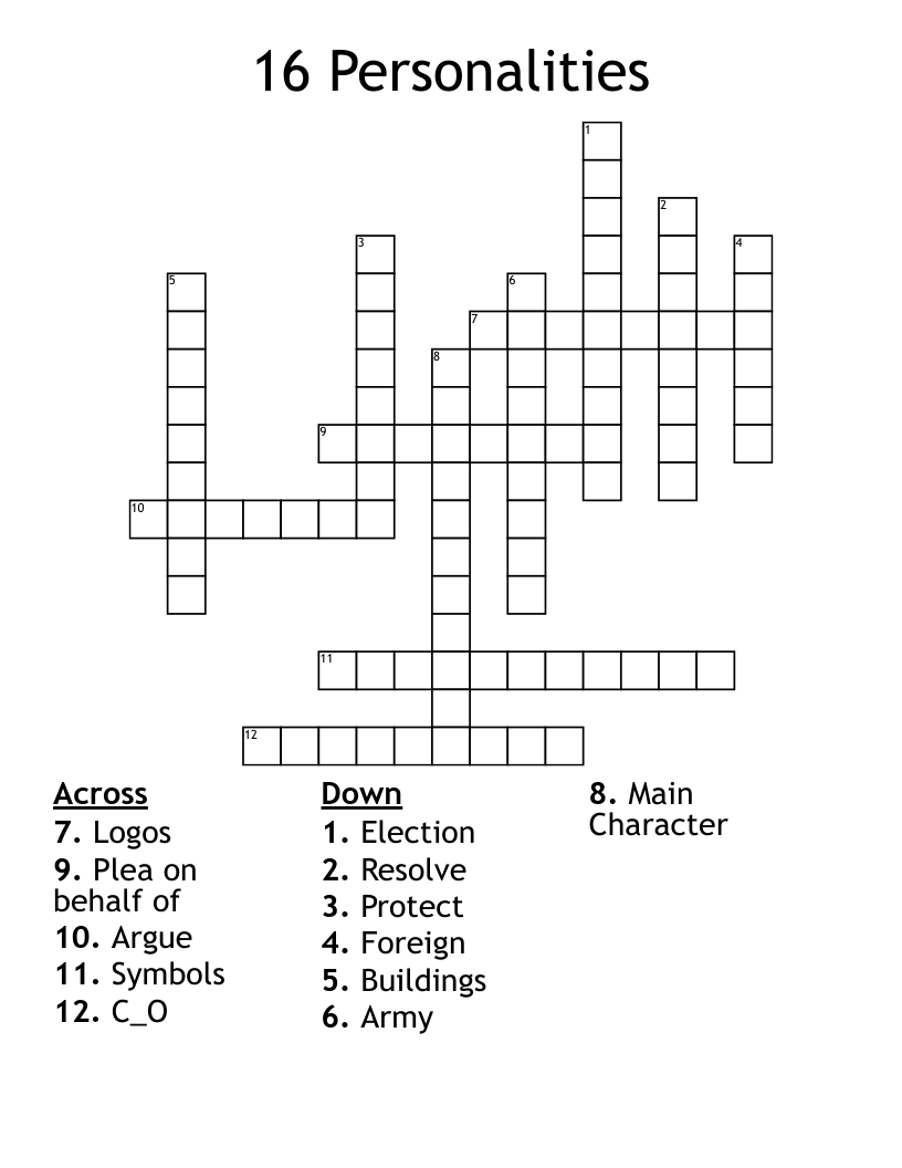 16 Personalities Crossword