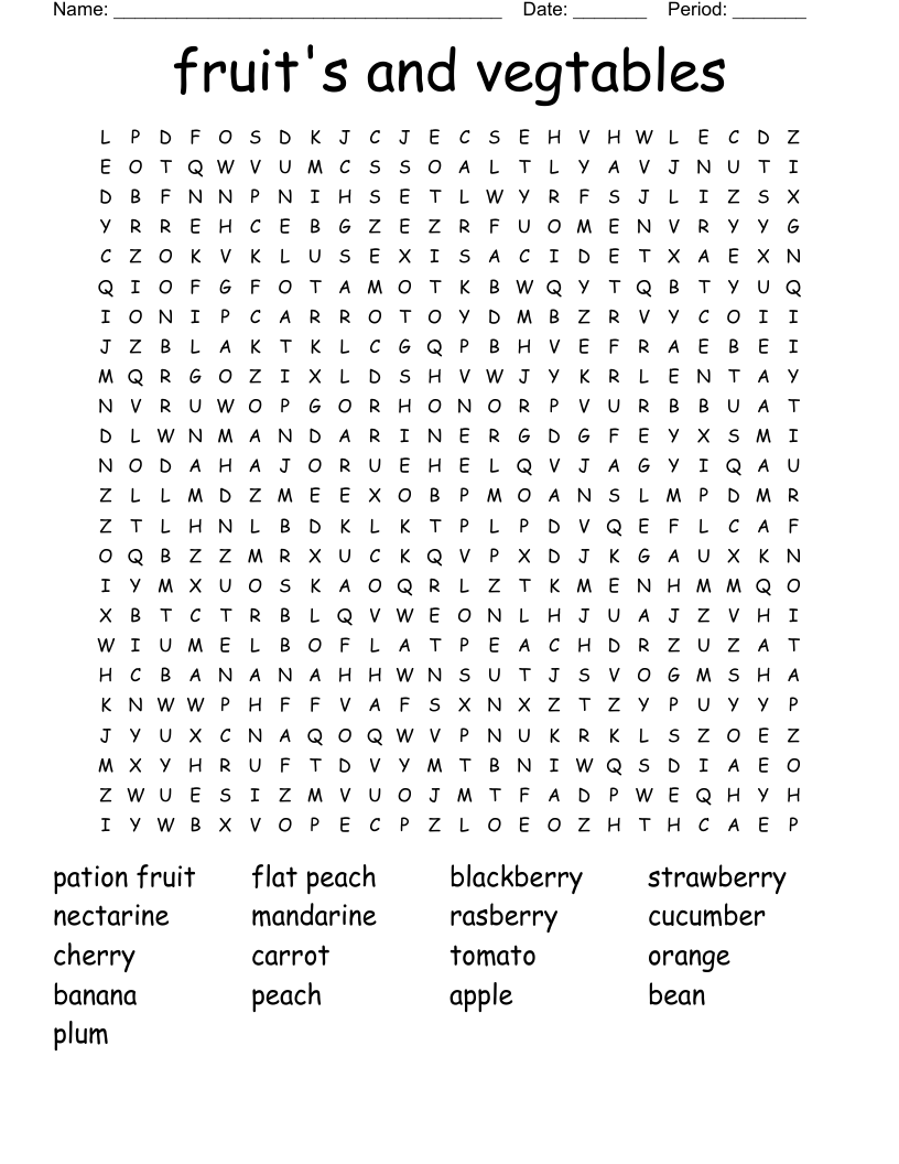  fruit's and vegtables Word Search