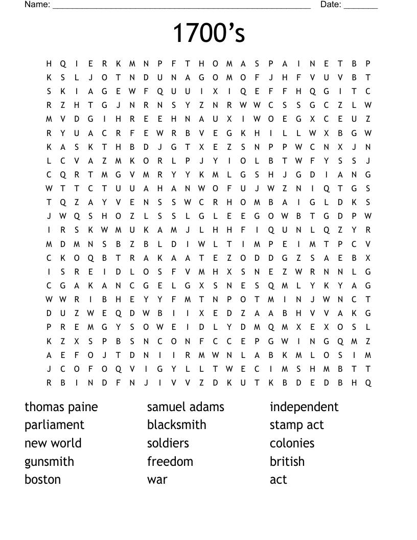 1700’s Word Search