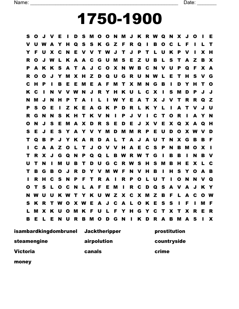 1750-1900 Word Search