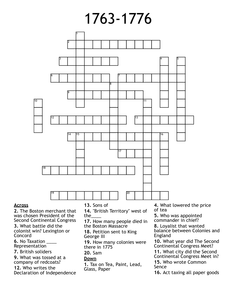 1763-1776 Crossword