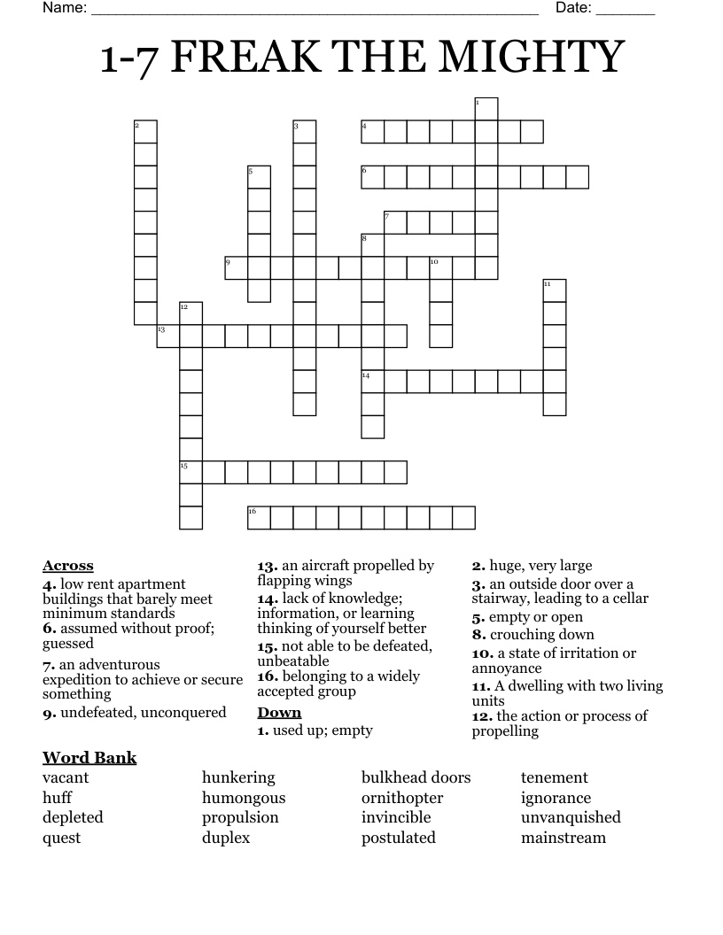 1-7 FREAK THE MIGHTY Crossword