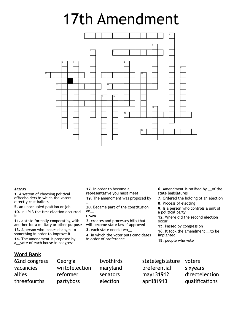 17th Amendment Crossword