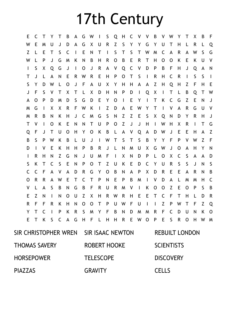 17th Century  Word Search