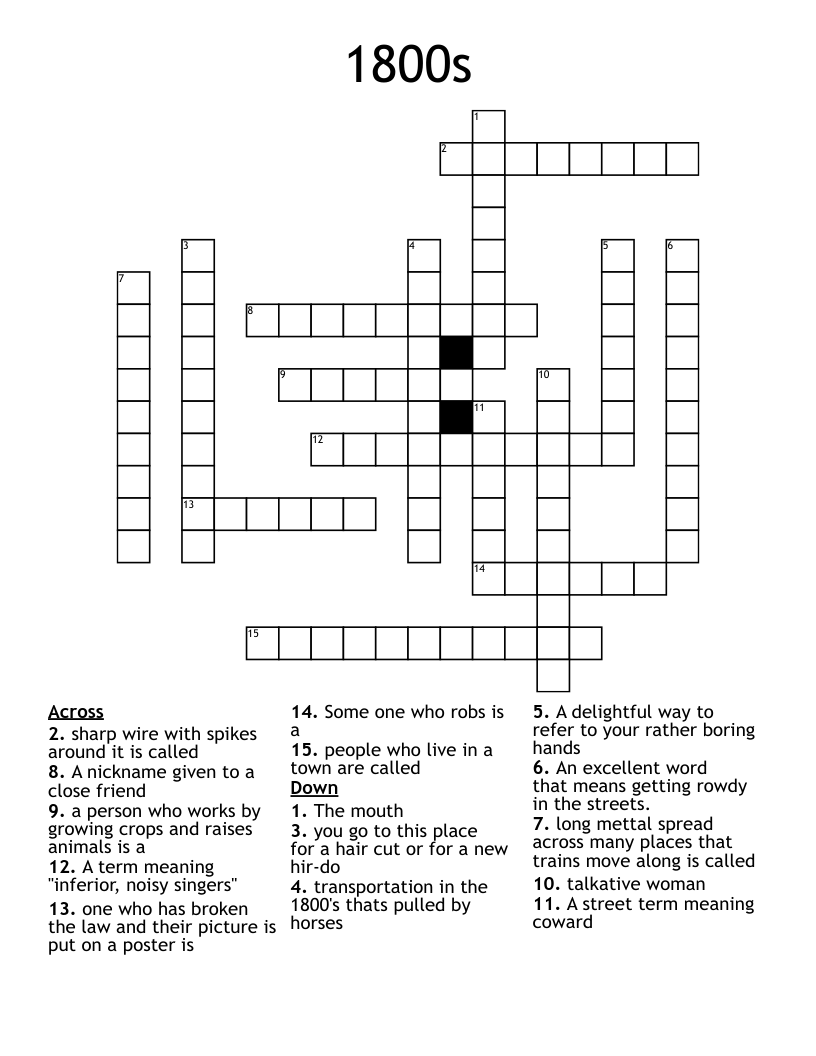 1800s Crossword