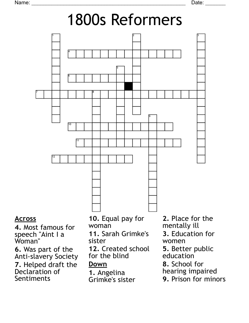 1800s Reformers Crossword
