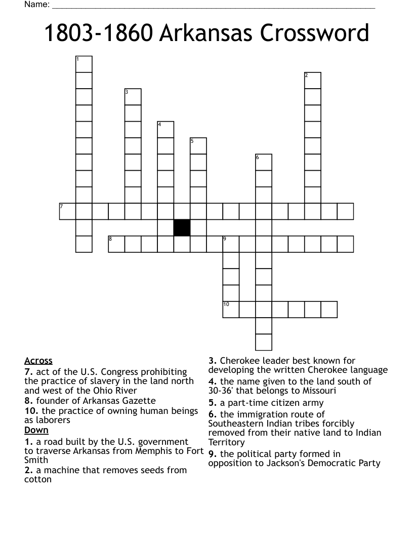 1803-1860 Arkansas Crossword