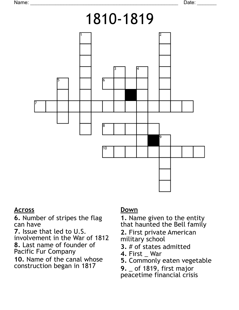 1810-1819 Crossword