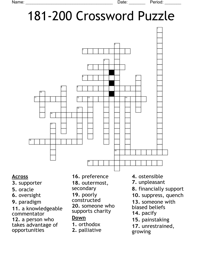 181-200 Crossword Puzzle