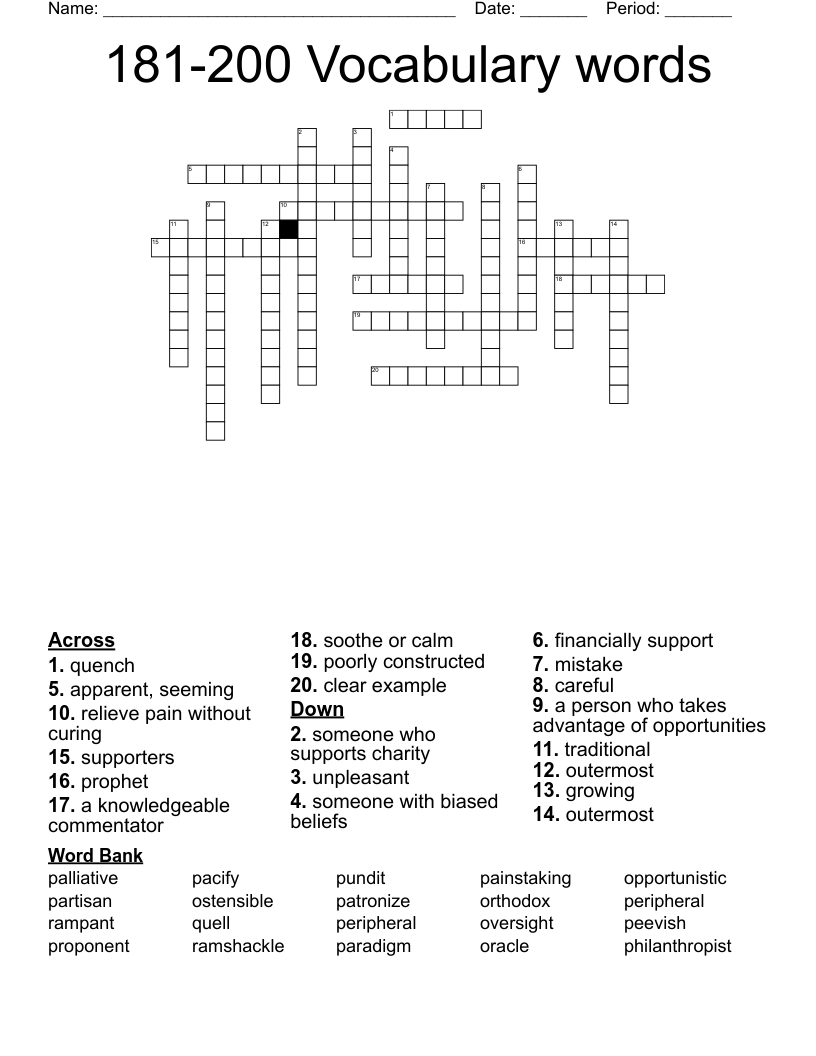 181-200 Vocabulary words Crossword