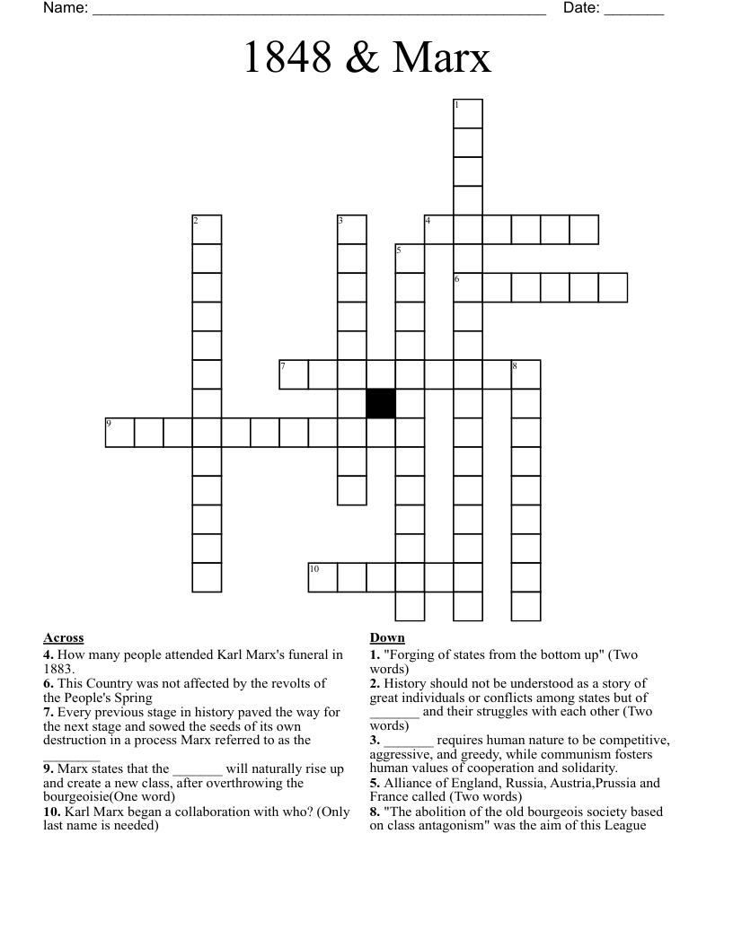 1848 & Marx Crossword
