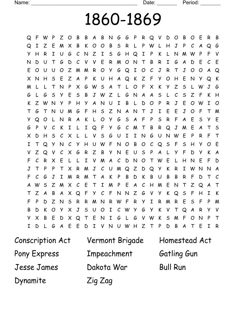 1860-1869 Word Search