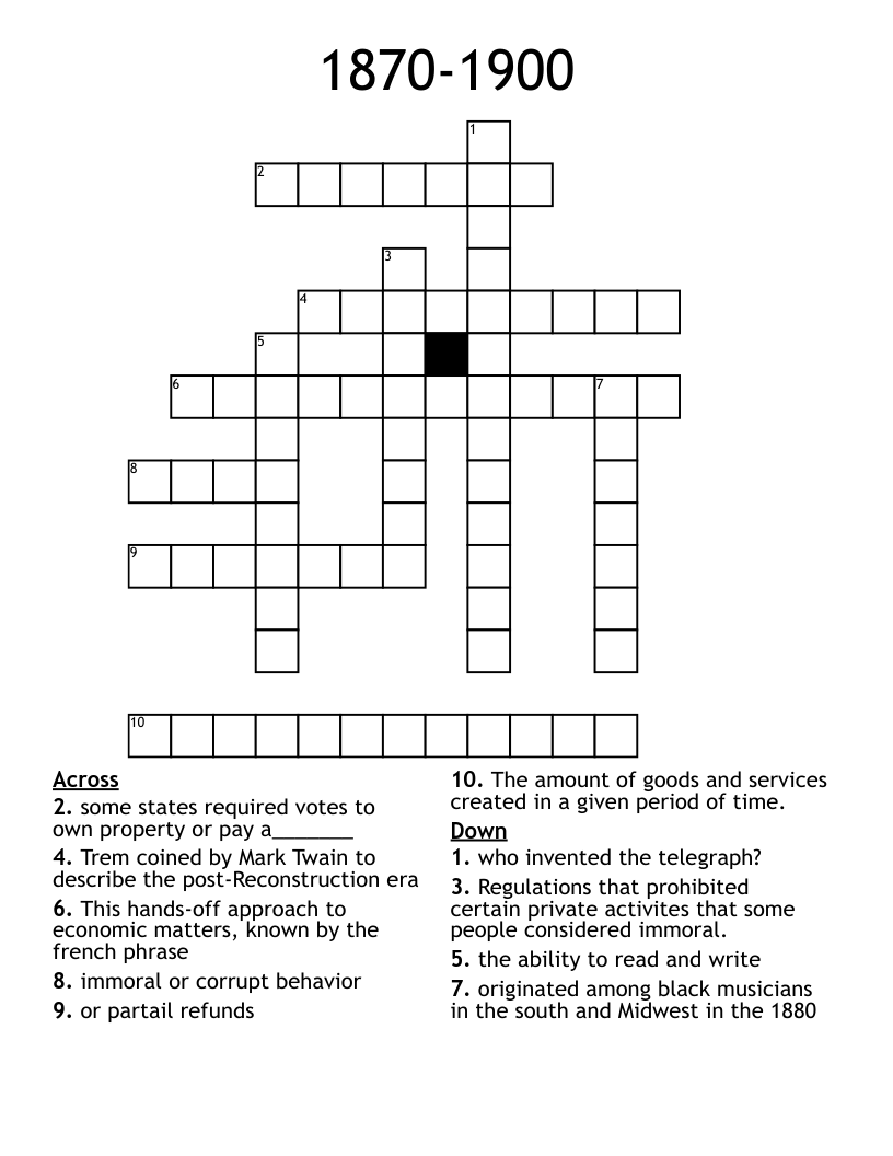 1870-1900 Crossword