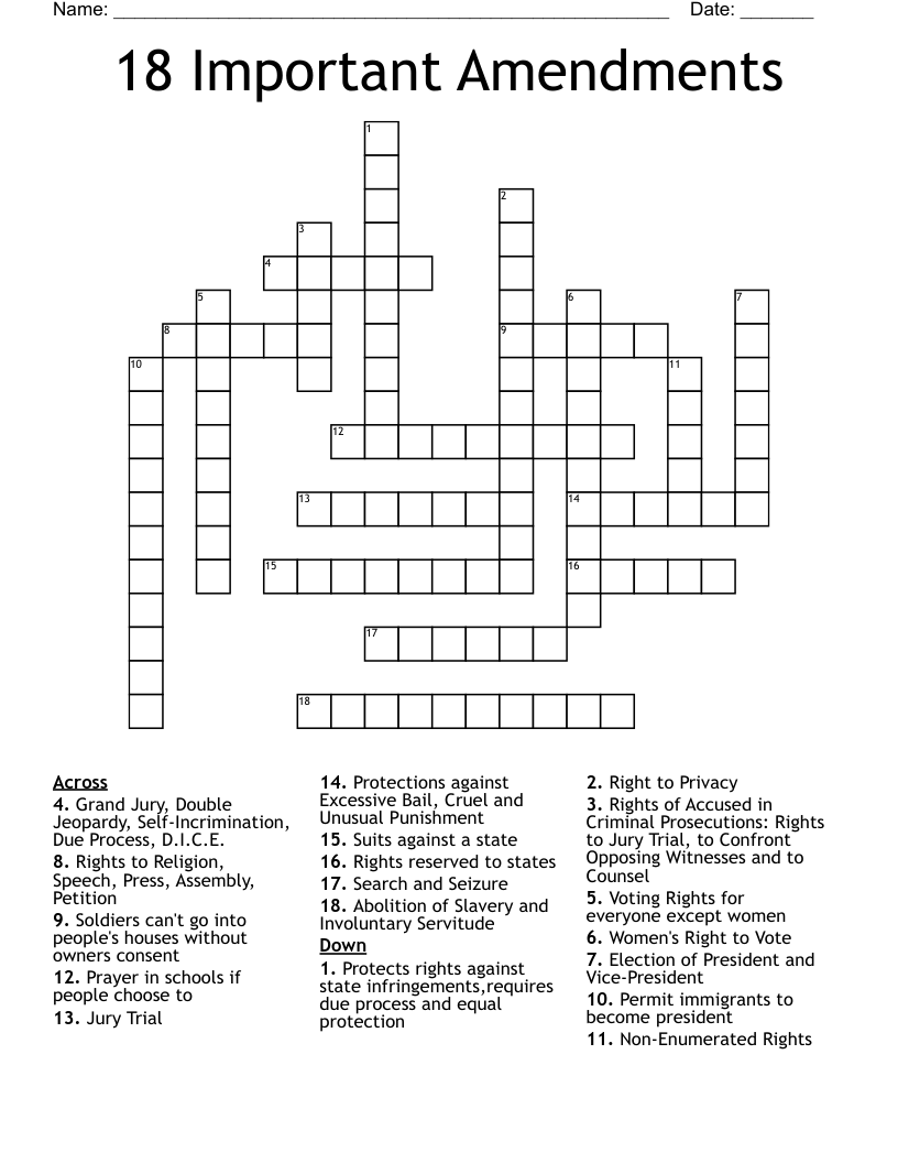 18 Important Amendments Crossword