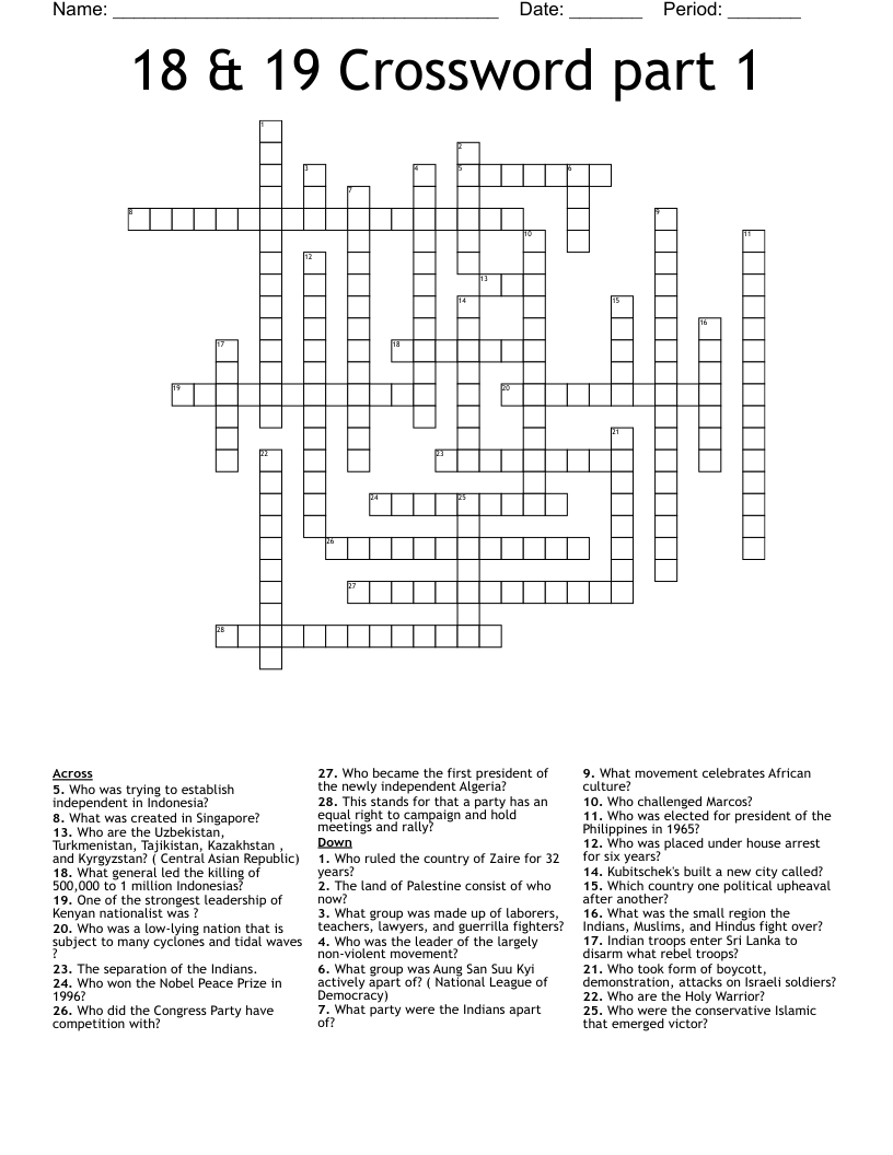18 & 19 Crossword part 1