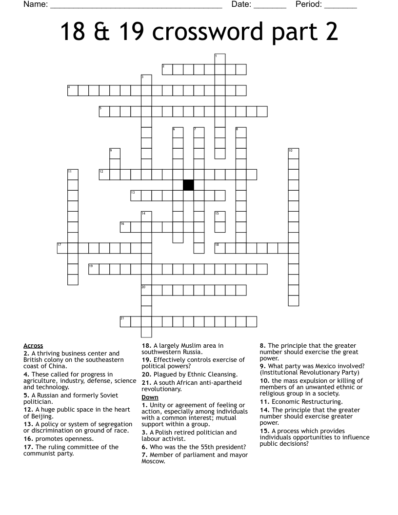 18 & 19 crossword part 2