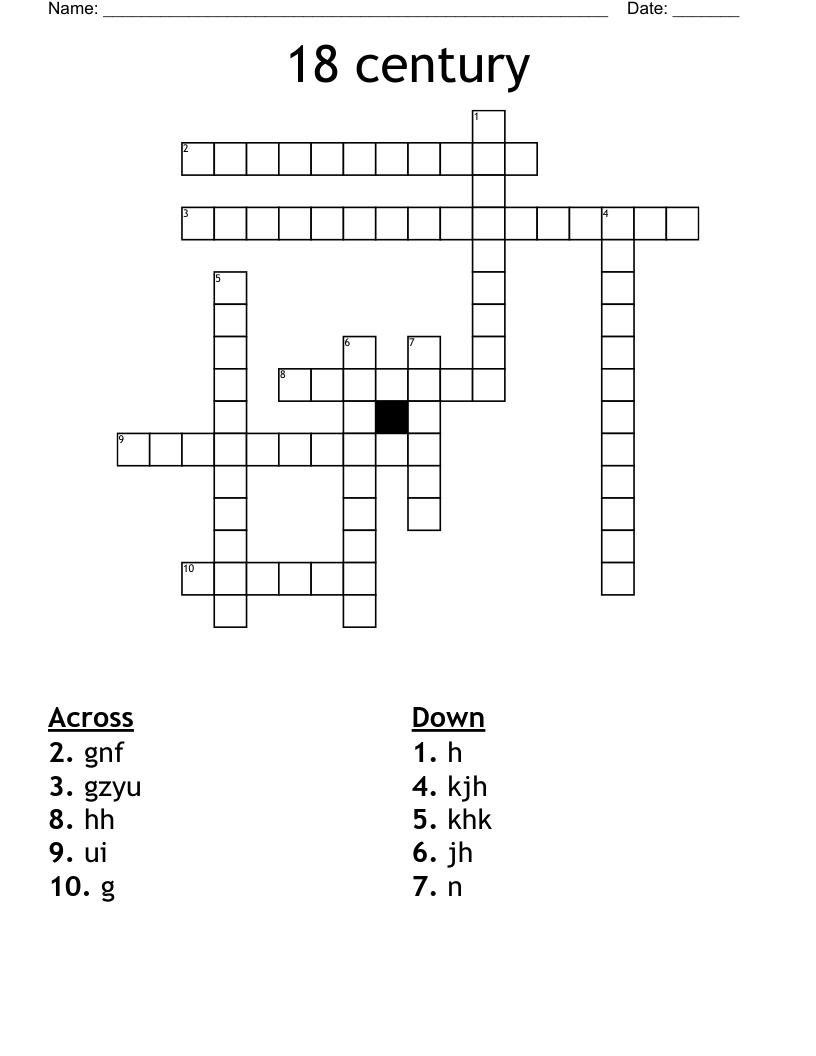 18 century Crossword